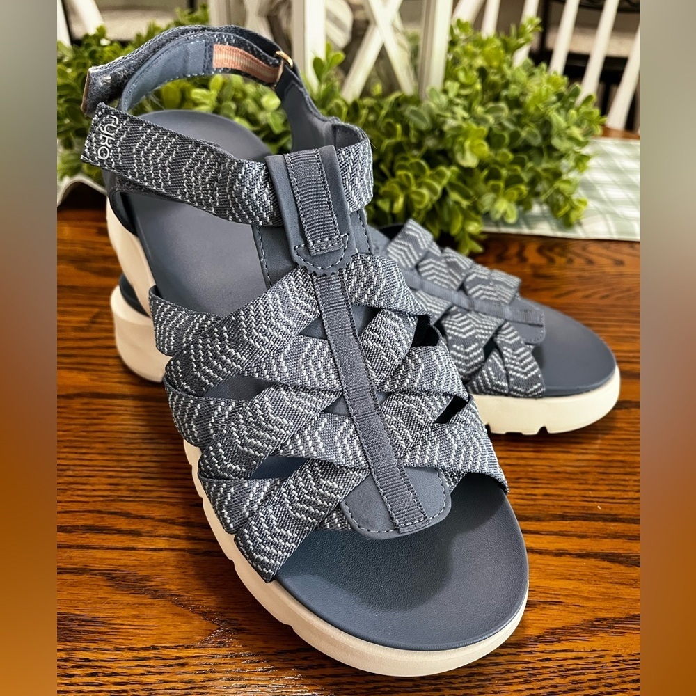 Ryka Blissful Sport Sandals‎ Women's 10M Blue Adjustable Straps A208